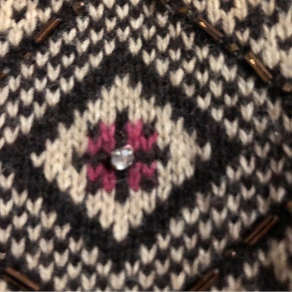 Dex Lambswool Blend Beaded Diamond Pattern Short Mocha Mousse Turtleneck Sweater - Picture 8 of 12